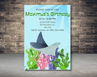 Stingray Invitation | Under The Sea Invitation | Stingray Invite | Invitation For A Boy Or Girl | Under The Sea Birthday Invitation