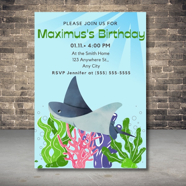 Stingray Invitation | Under The Sea Invitation | Stingray Invite | Invitation For A Boy Or Girl | Under The Sea Birthday Invitation