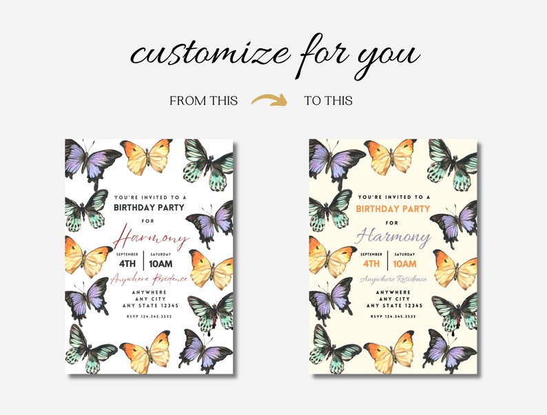 Editable Butterfly Birthday Invitation Girl Birthday Invite Butterfly ...