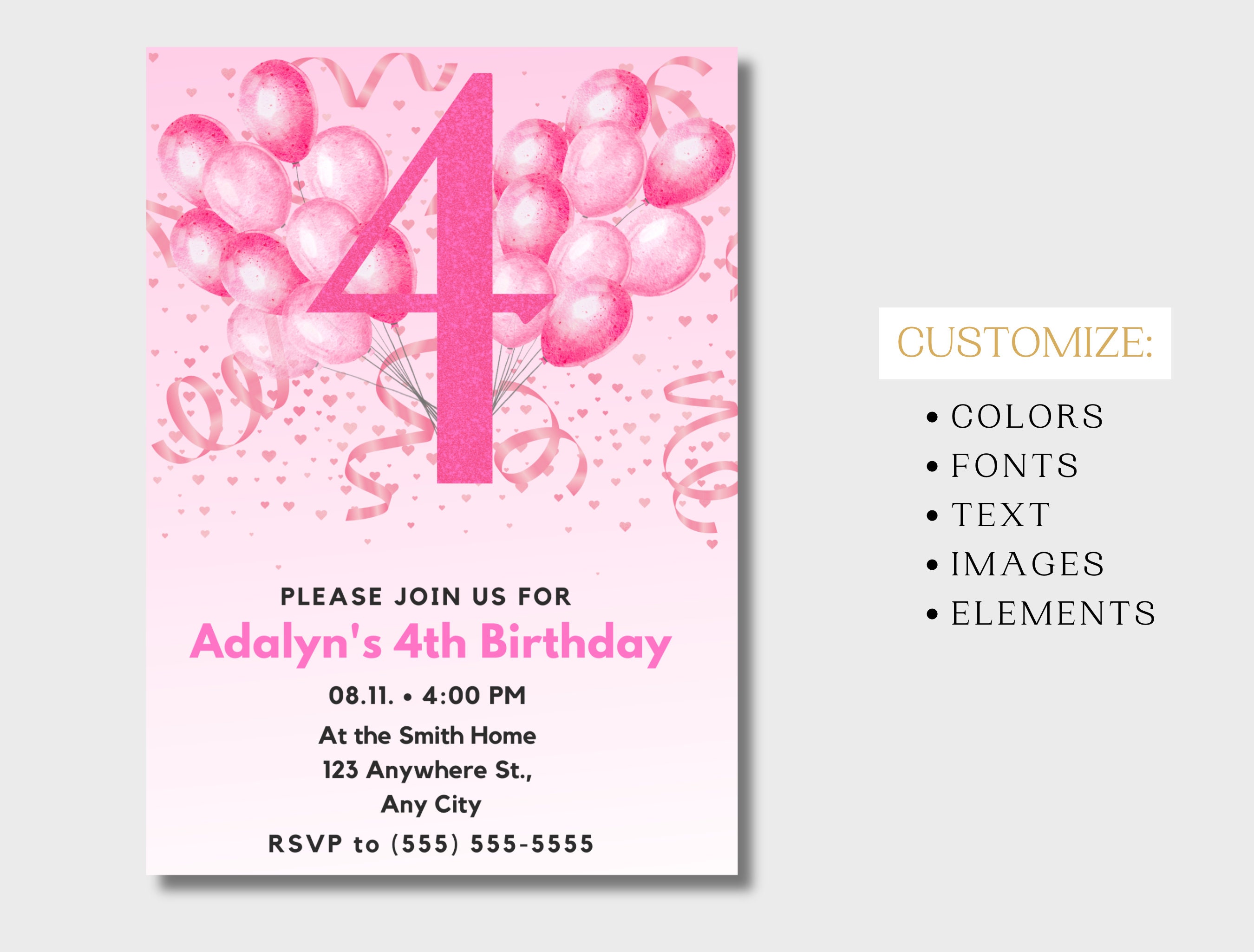 editable-pink-balloon-party-invitation-for-4th-birthday-4-year-old