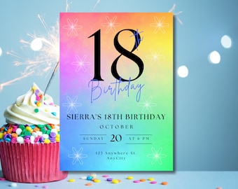 18th Birthday Digital Invite, Editable Template Invitation For Women, Eighteen Birthday Invitation Template, Birthday Party Invitation