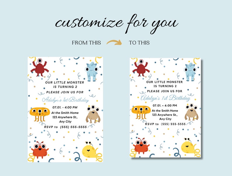Editable Party Printable Invite, Monster Design Themed Birthday ...