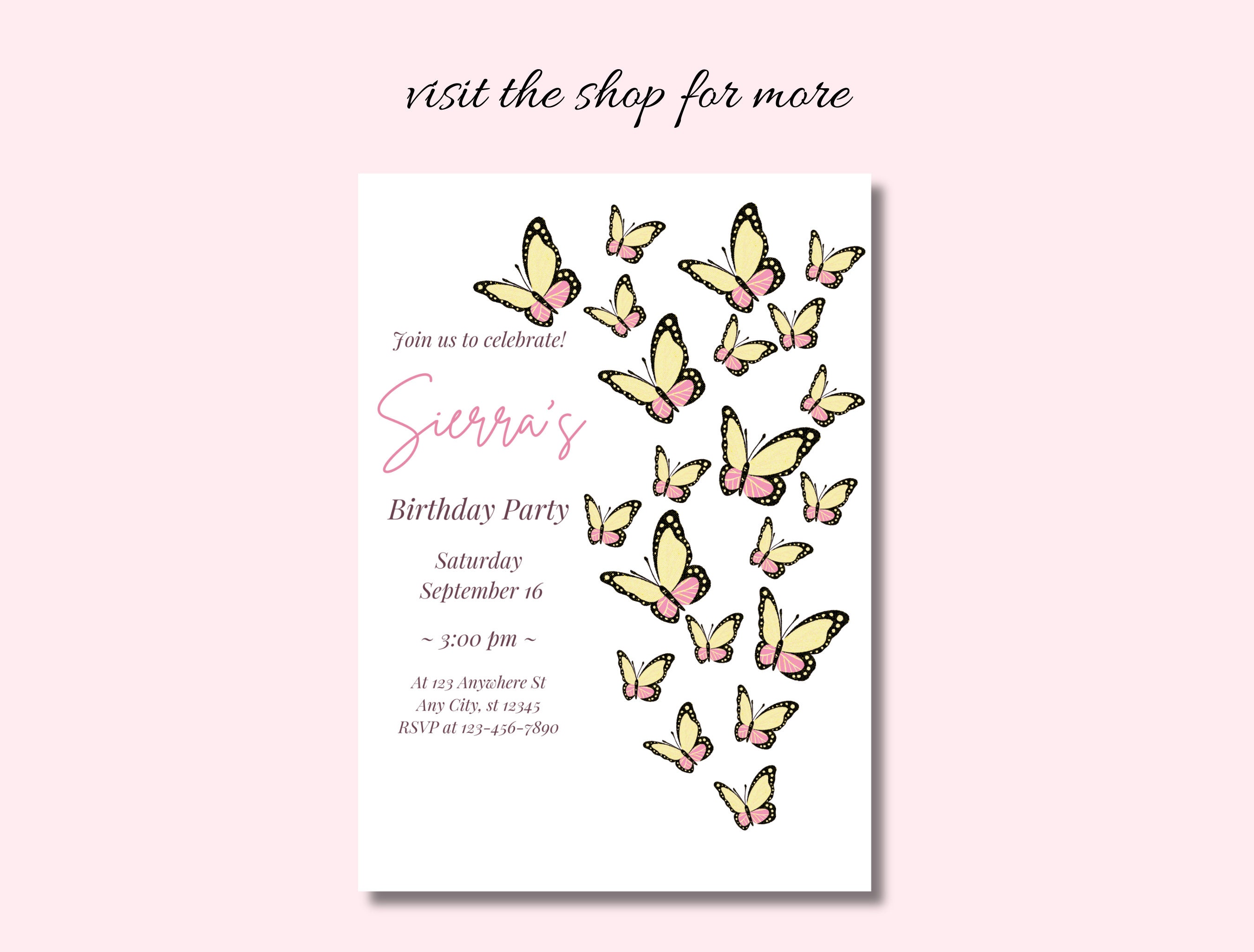 Editable Butterfly Birthday Invitation Girl Birthday Invite Butterfly ...