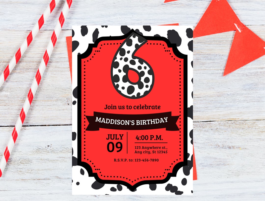 Editable Dalmatian Party Invitation For 6th Birthday 6 Year Etsy editable-dalmatian-party-invitation-for-6th-birthday-6-year-etsy