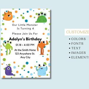 Editable Party Printable Invite, Monster Design Themed Birthday ...