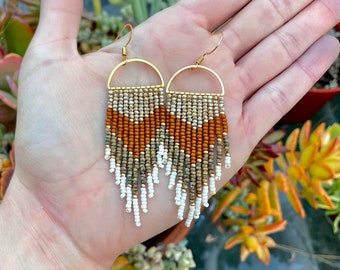 Handmade Seed Bead Fringe Earrings, Southwestern Boho Style