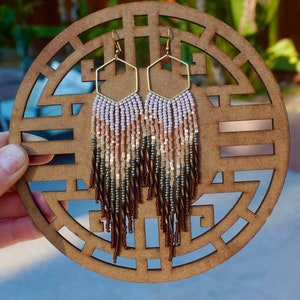 long beaded fringe earrings, gold beaded statement earrings, seed bead earrings, boho brass beaded earrings, ombre fringe earrings,