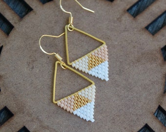 Geometric bead earrings triangle bohemian earrings gold blush bead earrings triangular minimalist seed bead earrings dainty gold earrings