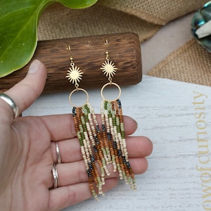 Beaded Hoop Fringe Earrings, Seed Bead Dangle Earrings, Modern Boho ...