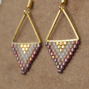 boucles d'oreilles triangulaires en perles, boucles d'oreilles géométriques en perles, boucles d'oreilles bohèmes en perles de rocaille boucles d'oreilles triangulaires géométriques en or