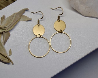 gold hoop earrings, minimalist brass hoops,  everyday hoop earrings, lightweight gold earrings, geometric hoop earrings, celestial earrings