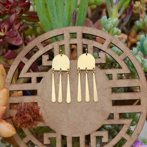 Brass dangle earrings, boho fringe earrings, gold minimalist earrings, gold chandelier earrings, raw brass earrings, tribal earrings, dainty