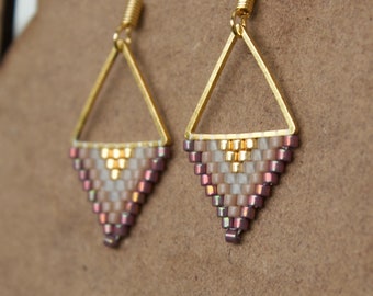 beaded triangle earrings geometric beaded earrings bohemian seed bead earrings gold geometric bead earrings triangle earrings gift for her