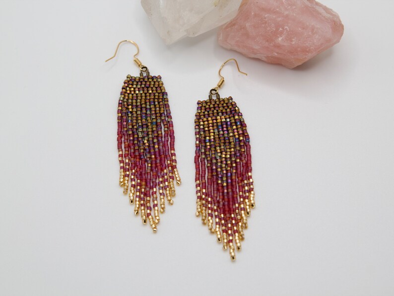 Gold Beaded Fringe Earrings Bohemian Beaded Fringe Earrings - Etsy