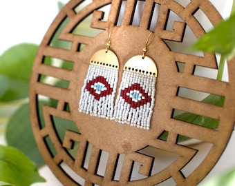 Beaded boho fringe earrings, seed bead dangle earrings, native southwestern beaded earrings, short seed bead fringe earrings