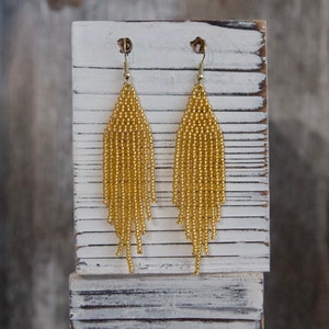 Gold Seed Bead Earrings ⋄ Fringe Earrings ⋄ Boho Fringe Earrings ⋄ Gold Beaded Earrings ⋄ Gift for Her ⋄ Mother&#39;s Day Gift