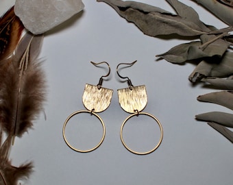 Gold Brass Geometric Hoop Earrings: Boho Dangle Earrings