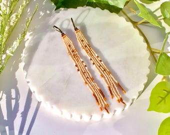 Handmade Seed Bead Fringe Earrings, Bohemian Dangle Earrings