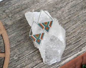 geometric beaded earrings bohemian seed bead earrings silver triangular bead earrings southwest boho earrings triangle beaded earrings
