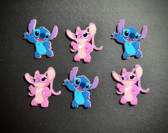 Stitch & Angel Luxury cupCake Topper set of 6. Double Layered with glitter holographic card