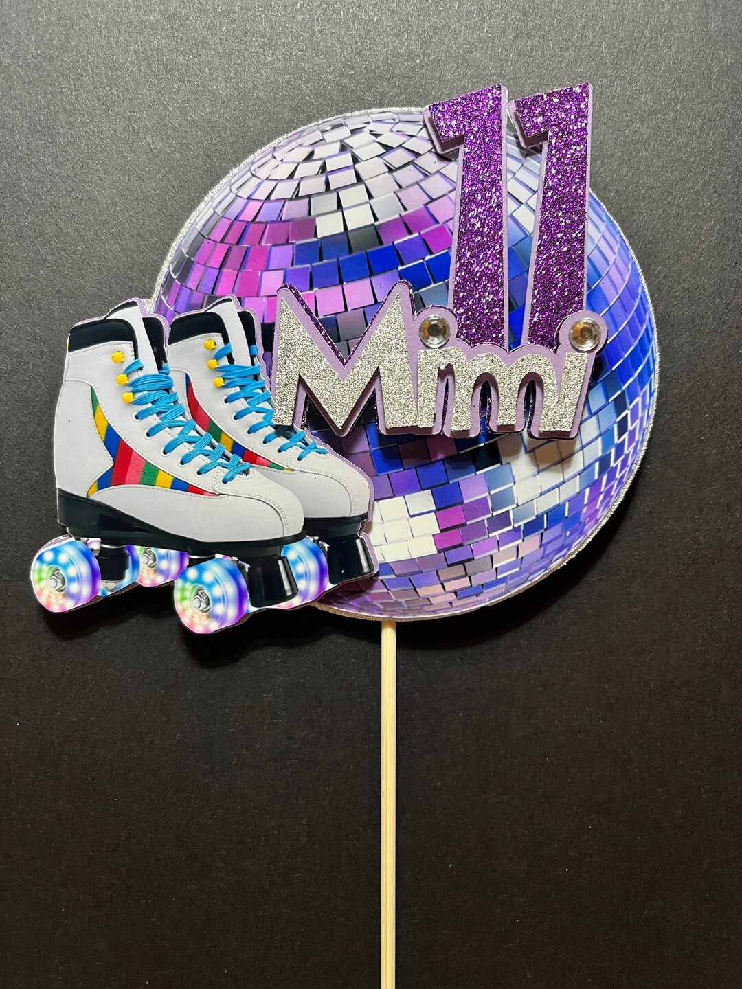 Disco Roller Skates Cake Topper Personalised. Layered Glitter Etsy UK