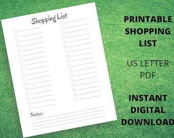 Shopping List Printable |  Blank Shopping List | Grocery list | Minimalist Checklist | Printable List | Digital Download