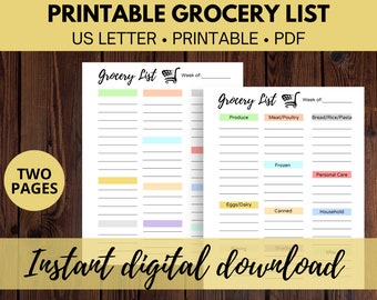 Druckbare Einkaufsliste | Einkaufszettel | Einkaufsplaner | Einkaufsliste PDF | Digitaler Download Einkaufsliste | Druckbare Store Liste