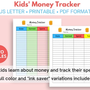 Kids Allowance Tracker | Spending Tracker | Savings Tracker | Kids Money Printable | Allowance Printable |  Kids Money Tracker