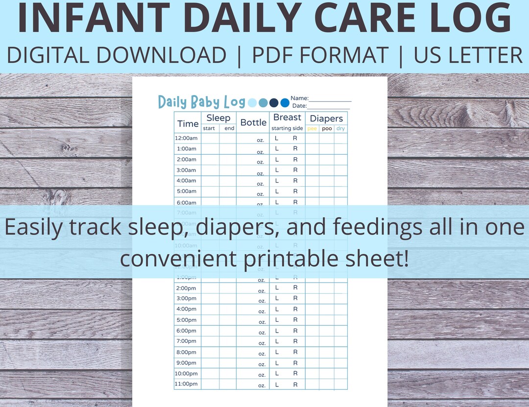 Printable Infant Care Log, Daily Infant Sheet, Daily Baby Tracker, Baby ...