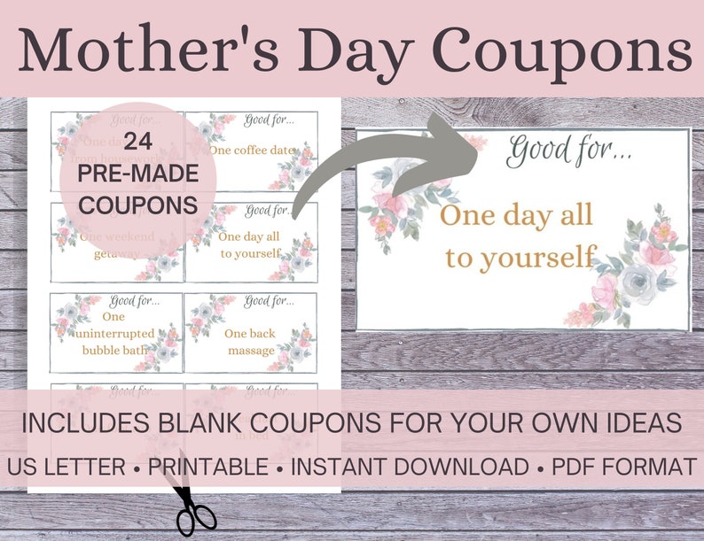 Mother's Day Coupon Book Printable Coupons Gift From Husband Gift From