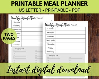 Printable Meal Planner | Weekly Meal Planner | Grocery List | Shopping List | Instant Download | Grocery Budget | Grocery Planner
