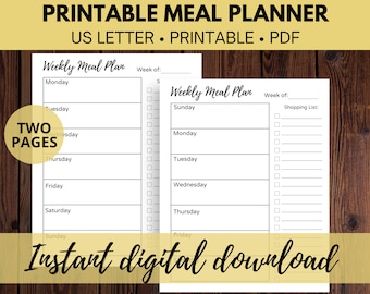 Printable Meal Planner | Weekly Meal Planner | Grocery List | Shopping List | Instant Download | Grocery Budget | Grocery Planner