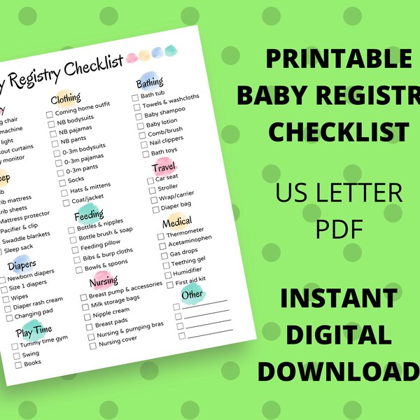 Printable Baby Registry Checklist | Newborn Essentials Checklist | Baby Supplies Checklist | New Baby Preparation | First Time Mom