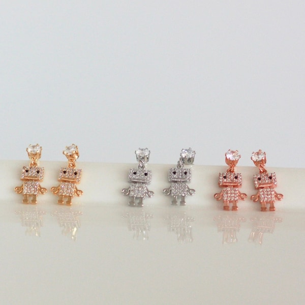 Cz Robot Dangle Earrings in Silver, Rose Gold and Gold, Science  Earrings, Teacher Birthday Gift under 10, 925 Sterling Silver Drop Earrings