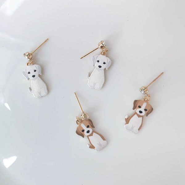 Dog Dangle Earrings, Dog Mom Gift, Dog Jewelry, White Labrador Earrings, Puppy Earrings,Beagle Earrings, Summer Jewelry Gift under 10