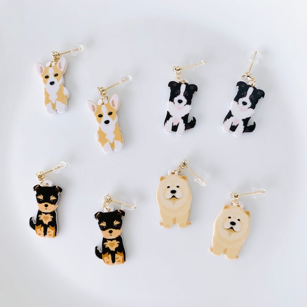 Dog Acrylic Dangle Earrings, Dog Jewelry, Yorkshire Terrier, Corgi, Border Collie, Chow Chow, Pet, Dog Mom, Dog Foster, Gift under 10