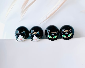 Cat Earrings, Black Cat Earrings, Cat Ear Jacket Earrings, Cat Lover Jewelry, Cat Mom Gifts, Kitty Earrings, Halloween Cat, Animal Earrings