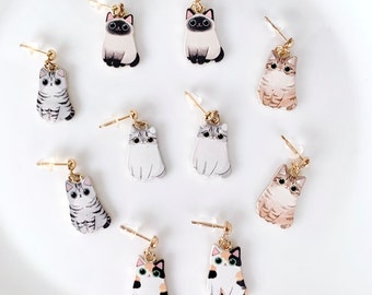 Cat Dangle Earrings, Cat Lover Earrings, Kitten Kitty Dangle Earrings, Pet Animal Earrings, Tabby Cat, Cat Mom Lady, Jewelry Gift under 10