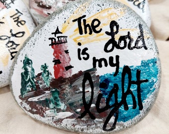 The Lord is my light Scripture stones - Psalm 27:1 - (around 3 inches in length)