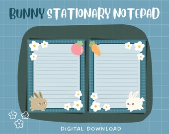 Easter bunny writing paper printable/stationary paper/ letter writing/kawaii rabbit/cute Easter/instant download/notepad