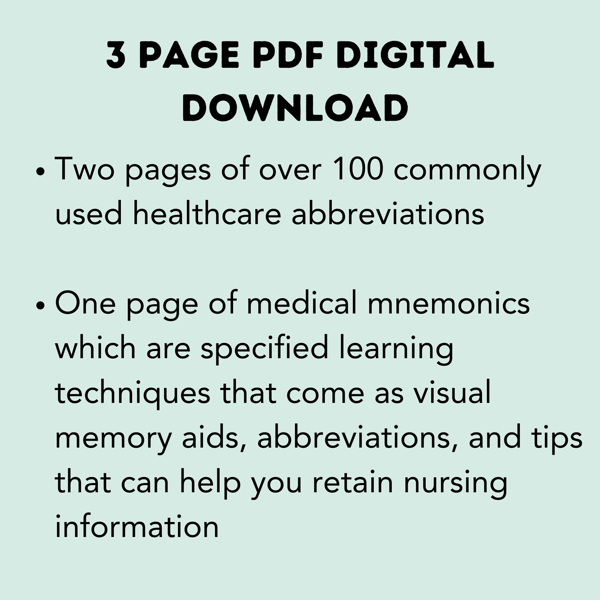 Healthcare Abbreviation Memory Aid, Nursing Abbreviation and Mnemonics