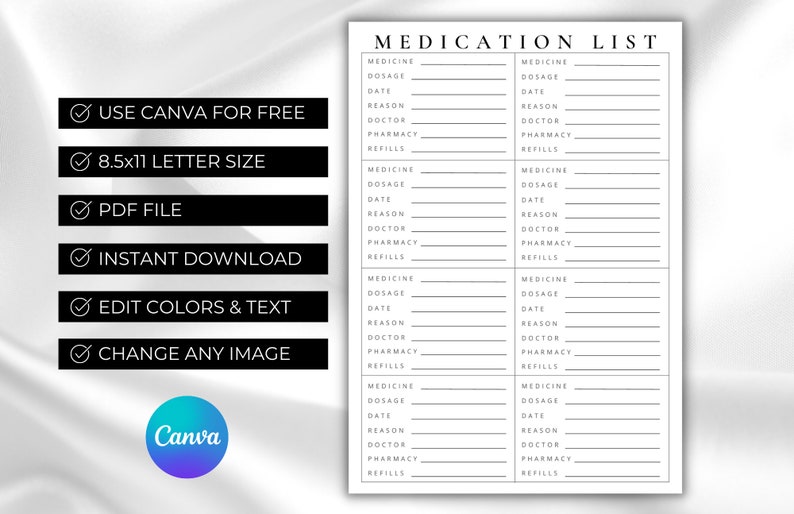 Medication List | Printable Template | Medicine Template | Form | Canva ...