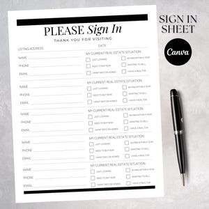 Sign in Sheet | Realtor | Open House | Guest Register | Buyers - Etsy