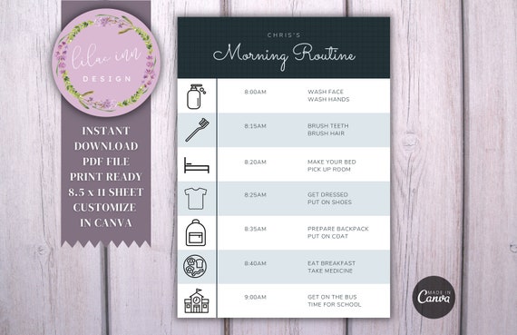 Daily Morning Routine Printable Template Form Child | Etsy
