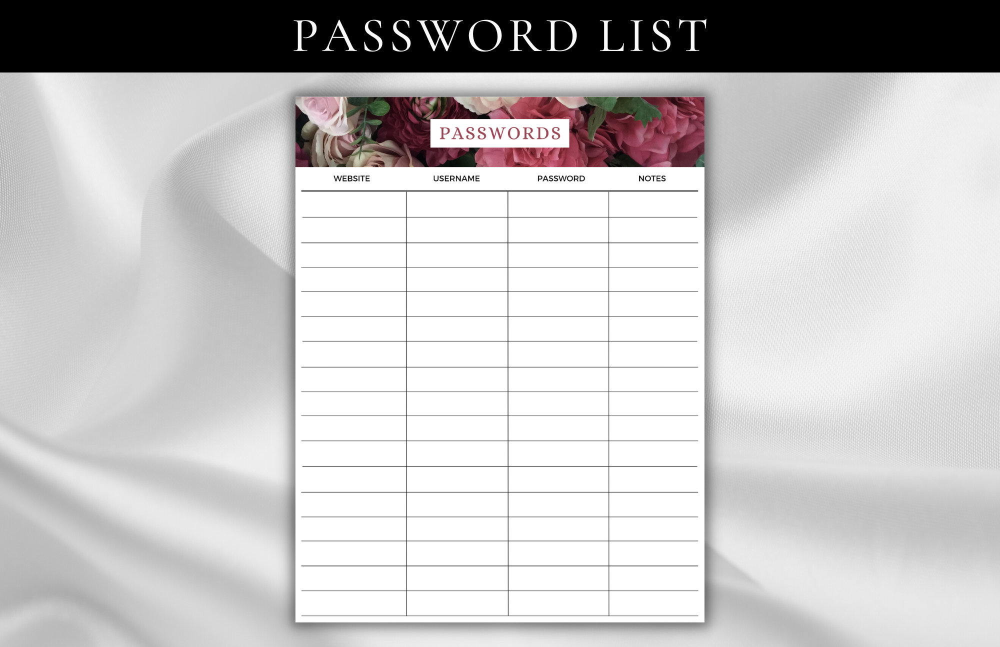 Password List Printable Template Password Template Form - Etsy