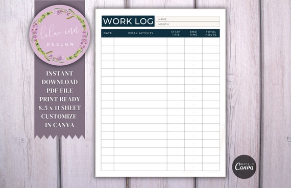 Work Log Printable Template Form Chart Canva PDF - Etsy