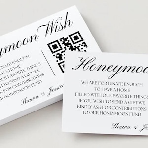 Honeymoon Fund Wunschkarte mit QR-Code, bearbeitbar auf Canva für Hochzeitsgeschenke und Flitterwochen-Ersparnisse, einzigartiges Dekor und Personalisierung