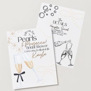 Pearls and Prosecco Bridal Shower Invite - Editable Canva Template, 5x7 Inches, Elegant Pearl Design, Celebration Invitation