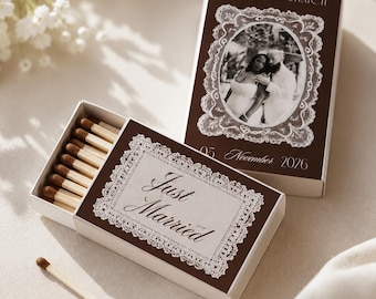 Wedding Matchbox Labels | Printable Matchbook Template | Custom Photo Wedding Favor | Canva Editable