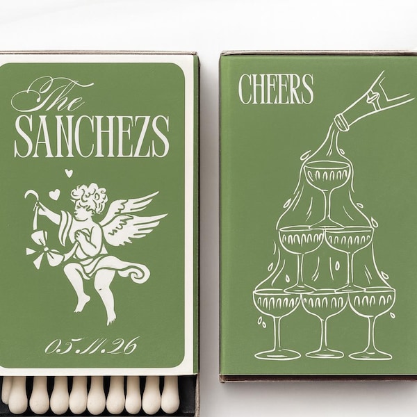 Plantilla editable de caja de cerillas para obsequios de boda, diseño personalizable en Canva (descarga digital)